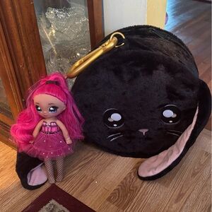 Black and Pink Bunny Face Plush Pillow